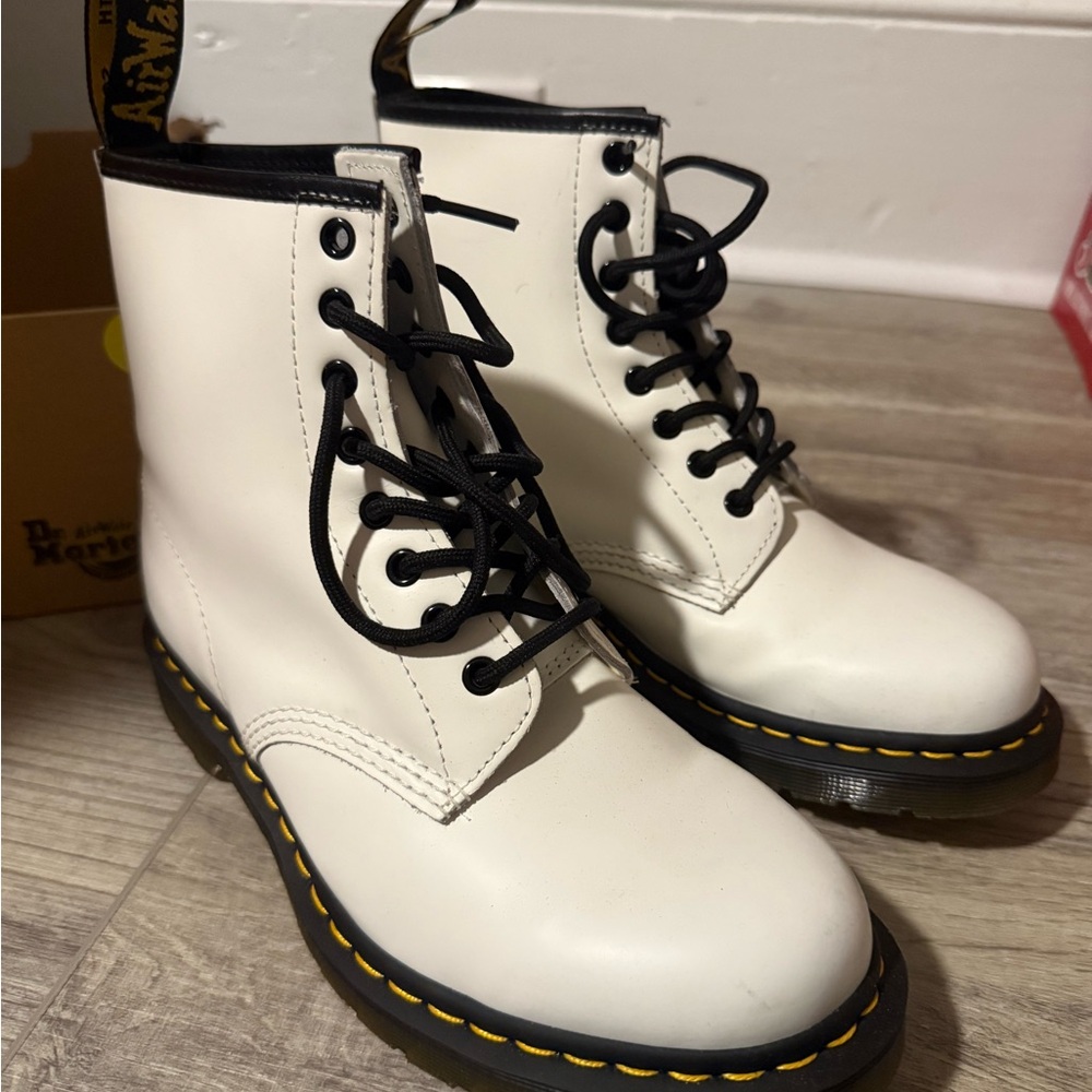 Dr. Martens White Combat Boots with Black Accents